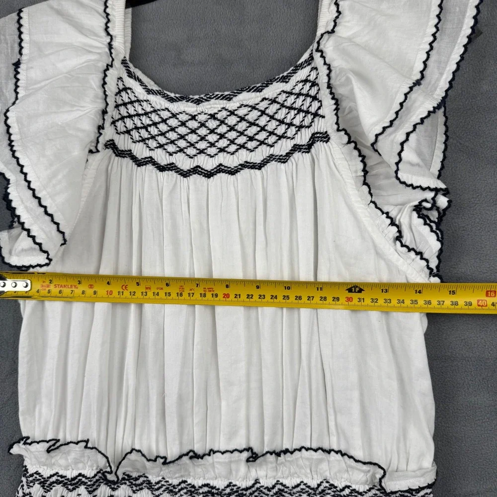 Cleobella White Maxi Dress Ruffle Sleeves Smocked‎ Boho Organic Cotton Medium